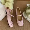 Primer Encuentro con los Zapatos Mary Jane Azules de Satén de la Temporada con Tacón Oculto y Moño, Zapatos Planos tipo Ballet para Mujer sin Cordones con una Sola Correa
