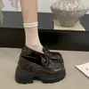 Mocasines de suela gruesa estilo británico para mujer, nuevo modelo 2026, negros con moño JK, slip-on, zapatos de cuero versátiles para combinar con faldas