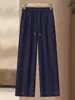 Calça jeans casual de perna larga para o outono da mamãe, roupas para mulheres de meia-idade, cintura elástica, calça reta emagrecedora para maiores de 50 anos
