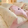 Juego de ropa de cama de algodón estilo pastoral, juego fresco y sencillo de cuatro piezas, ropa de cama de algodón puro para dormitorio, juego de tres piezas de sábana y funda de edredón para todas las estaciones