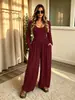 Novo Macacão Liso Casual de Manga Longa Costas Abertas Wide Leg Feminino, Estilo Simples, Cor Sólida, Transfronteiriço Europeu e Americano Amazon