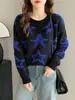 Suéter Feminino Estilo Coreano Novo Outono/Inverno 2026 com Design de Pentagrama Color Block, Pulôver Casual Soltinho de Gola Redonda, Tricô Estilo Preguiçoso para Mulheres