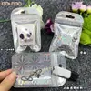 Bolsa de embalaje para joyería iridiscente iris con purpurina rosa láser bolsillo autosellante pendientes accesorios para el cabello brocha de maquillaje bolsa de plástico