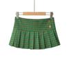 Mini Falda Plisada Cuadros Americanos para Mujer Verano Cintura Alta Adelgazante Antirreflejos Falda de Línea A Botón Todo Fósforo Falda Corta