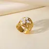Anillo abierto bañado en oro de 18 quilates de temperamento transfronterizo con incrustación de perla, anillo de acero inoxidable de alta calidad francés, espiral, venta al por mayor