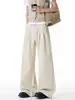 Calça de terno masculina ampla, calça de perna larga solta plissada de perna reta comprida, calça casual business casual