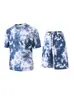 Roupas Coloridas Tie-Dye de Alta Elasticidade e Secagem Rápida para Homens para Caminhada e Montanhismo ao Ar Livre Camiseta Respirável e Bonita de Manga Curta Conjunto Casual de Verão