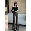 Calça de Lã Pelúcia Estilo Boot Cut Retro Plus de Alta Qualidade Transfronteiriça Nova Coleção Outono e Inverno 2025 Cintura Alta Slim Moda Casual