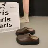 Zapatos Birkenstock Estilo Coreano 2026 Nuevos sin Espalda y de Punta Cerrada para Mujer, Ropa de Abrigo Otoño/Invierno, Superficie de Cuero, Antideslizantes, Cómodos, Pantuflas de Piel
