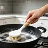 Cepillo para Ollas de Madera con Mango de Madera, Cepillo de Limpieza Multifuncional Descontaminante de Cocina con Mango Largo, Cepillo para Ollas, Cepillo para Platos y Tazones