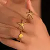 Anel de Aço Inoxidável Exagerado com Tema de Conchas e Estrelas do Mar, Estilo Europeu e Americano, para Mulheres, que Não Desbota, Joia de Ouro 18K
