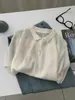 Exquisita Camiseta Polo Manga Curta Jacquard Vazado Retrô Tricotada Feminina Estilo Francês Branco Gelo Seda de Gelo Verão 2026