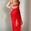 Suministro de Comercio Exterior Transfronterizo Europeo y Americano Nuevo Estilo Sexy Abertura Lateral Alta Cuello Halter Vestido Largo Conjunto de Lencería