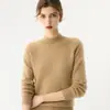 Nueva camiseta base de punto de cachemira para otoño e invierno, jersey de color liso, suave y simple, cuello semi-alto, elegante y engrosada para mujer