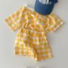 24 Verano Bebé Refrescante Manga Corta Ins Corea del Sur Traje Bebé Amor Cuadros Casual Camiseta Shorts Conjunto de Dos Piezas