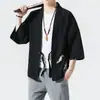 Camisa de Linho com Botão Estilo Chinês Transfronteiriço, Manga Sete Pontos, Roupa Tang, Masculina Retrô, Meditação, Hanfu, Capa, Moda Masculina