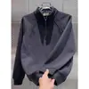 Moletom Splicing Elegante Simples Cor Pura Gola Alta Meio Zíper Outono e Inverno High Street Base Pesada Top Jovem Bonito