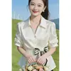 Camisa Cachecol de Seda Feminina Retrô de Alta Qualidade Cinturada Verão Estilo Coreano Design Francês Elegante Chique Top