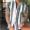 Camisa nueva para hombre de estilo transfronterizo, fresca, a rayas, impresión digital 3D, cárdigan casual hawaiano de manga corta