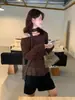 Blusa de Manga Longa Off-Shoulder Xadrez Patchwork Estilo Coreano Verde Limão 2026 Outono Versátil Emagrecedora para Mulheres (com fita)