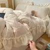 Conjunto de cama de quatro peças em veludo de leite totalmente fosco Classe A, novo estilo francês, quente e espesso, lençol de elástico para camas de estudante 4