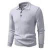 Nuevo suéter de punto para hombre de otoño e invierno con cuello camisero y cierre parcial de botones, con textura de canalé vertical, ropa casual para hombre
