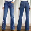 Nuevos Jeans Acampanados Bordados Florales Retro 2026 para Mujer, Pantalones de Campana Elásticos Adelgazantes de Cintura Alta, Exclusivamente para Ventas Transfronterizas