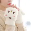 Luvas Femininas para Outono e Inverno, Design Cartoon Estilo Coreano, Forradas com Lã e Espessadas, Adequadas para Estudantes, Escrita, Flip-Top, Pendurar no Pescoço, Quentes e Resistentes ao Frio para o Inverno