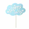 Bandera de feliz cumpleaños de tres dimensiones de doble capa, nubes rosa azul, estrellas amarillas, tarjeta insertable, decoración para hornear pasteles