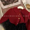 Ropa Infantil FHW 2024 Ropa de Invierno para Niñas Cardigan de Punto Versátil Retro Suéter de Manga Larga de Color Sólido con Solapa Elegante para Niños