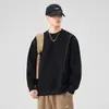 Sudadera de Cuello Redondo Diseño de Puntada de Pespunte Marca de Moda Holgada Color Sólido Estilo Urbano Versátil Casual Nueva Sudadera Top para Hombres y Mujeres