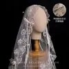 Velo Vintage de Encaje Estilo Francés con Adorno Floral y Lazo, Vestido de Novia Principal con Cola Larga, Accesorio para el Cabello de Alta Gama y Etéreo