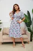 Vestido Boêmio Amazon 2025 Novo Vestido Estampado com Decote em V e Barra Flare Sexy com Amarração Vestido de Chiffon para o Trabalho