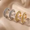Estilo Ins Luxo Leve Estilo Francês Brincos de Aço Titânio com Pérolas Artificiais Brincos em Formato de C com Duas Fileiras de Pérolas Fabricante Joias Atacado