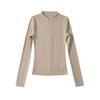 Estilo Americano Retro Cómodo Cálido Terciopelo de Doble Cara Cierre Cremallera Cuello Vertical Pequeño Manga Larga Ajustado Camiseta Base Corta