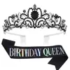 Moda europeia e americana cinto de etiqueta de cristal coroa cinto de etiqueta cocar de aniversário coroa aniversário menina fita atacado
