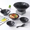 Louças de Melamina Tigelas Comerciais para Macarrão, Plástico Imitando Porcelana Preto Estilo Japonês Tigelas para Sopa de Macarrão de Arroz, Tigelas Grandes para Hot Pot Picante, Tigelas Especiais para Restaurantes de Macarrão