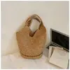Moda Primavera 2026 Bolso Tejido de Paja Bolso Cubo Retro Francés Vacaciones en la Playa Bolso de Mano Grande de Paja