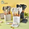 Conjunto de Utensílios de Cozinha de Silicone com Cabo de Madeira 12 Peças Frigideira Antiaderente Conjunto de Cauda Antiderrapante Ferramentas de Cozinha Utensílio de Cozinha