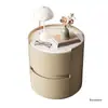 Mesa de noche redonda con un toque de alta gama estilo italiano, Gabinete redondo pequeño de losa de roca para dormitorio, Mesa de almacenamiento de ensamblaje de madera maciza, Yuancheng