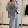 Suéter Pulóver de Punto con Abertura y Perlas Estilo Perezoso Falda Traje de Dos Piezas para Mujer Otoño e Invierno Talla Grande Transfronterizo