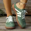 Zapatos Casuales Diarios Sueltos Frescos Perforados con Cordones Tacón Plano Transpirables Puntera Redonda Mocasines para Mujer Orificio de Aire Diseño Callejero Bloques de Color