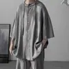 Talla grande Protector solar Estilo perezoso Retro japonés Camisa para hombre y mujer Manga corta Con capucha Verano Delgado 300 Jin Guapo ins Camisa