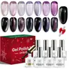 Set de 9 piezas de esmalte en gel ojo de gato vidrioso, esmalte de uñas negro, set de herramientas para nail art, nail art magnético, caja de regalo de Navidad, gel UV transfronterizo
