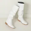 Botas Martin de caña alta y tacón medio Otoño Invierno Transfronterizas Tallas Grandes Botas para Mujer Punta Redonda Suela Blanda de Goma Ligeras Slip-on Tacón Cuadrado Botas de Piel