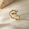 Anillo Geométrico de Acero Inoxidable con Circonita que No se Desvanece para Mujer, Diseño de Nicho, Lujo Ligero, Gama Alta, Exquisito, Moderno y Personalizado