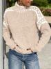 Suéter de cuello alto para mujer de estilo nuevo europeo y americano, estilo casual de moda, patrón de diseño, tejido de punto suelto