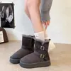 Botas de neve com sola grossa para aumentar a altura, com fivelas duplas, para mulheres, 2026, novo inverno, aveludadas, versáteis, de cano médio, de algodão