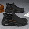 Novidade da Primavera de 2025 Tendência Masculina Antiderrapante Roupa de Trabalho Versátil Sapatos Masculinos Cano Alto Zíper Calce Fácil Sola Grossa Sapatos Casuais
