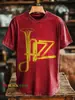 Moda Transfronteiriça Estampa de Padrão Artístico de Jazz Masculina Gola Redonda Manga Curta Estampa Digital 3D Feito Sob Medida, A Partir de Uma Peça